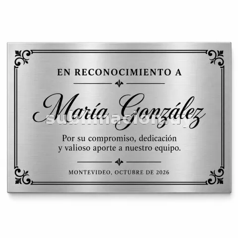 Placa sublimada plateada personalizada 15 x 20 cm