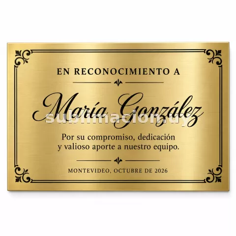 Placa sublimada dorada personalizada 15 x 20 cm