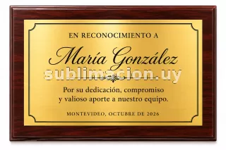 Placa sublimada dorada personalizada 15 x 20 cm